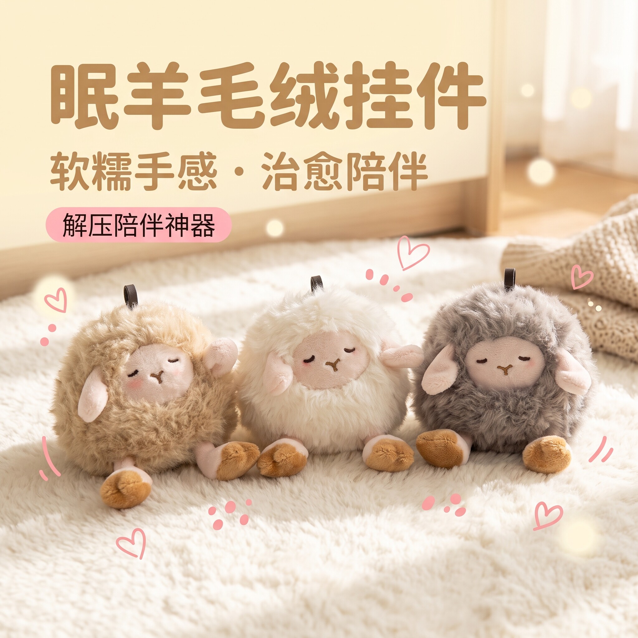 正版眠羊挂件毛绒玩具小羊公仔治愈陪伴软糯手感解压玩偶出行搭子