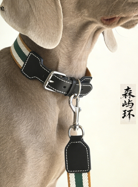 真皮手工棉织带舒适狗狗牵引绳项圈高级遛狗中大型犬灵缇加宽脖圈
