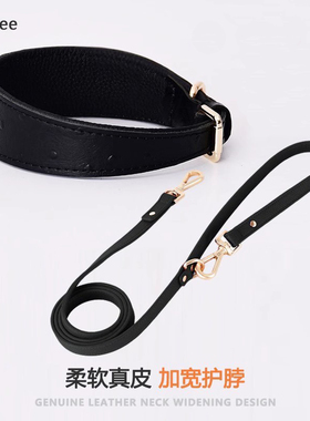 大狗柔软真皮狗狗脖圈项圈加宽黑色狗绳宠物牵引绳遛狗绳中大型犬