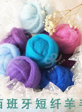 Am-Ge西班牙短纤蓝紫色系羊毛条羊毛毡戳戳乐工具手工diy材料5g