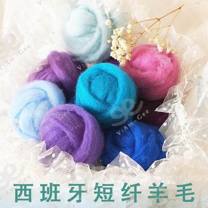 Am-Ge西班牙短纤蓝紫色系羊毛条羊毛毡戳戳乐工具手工diy材料5g