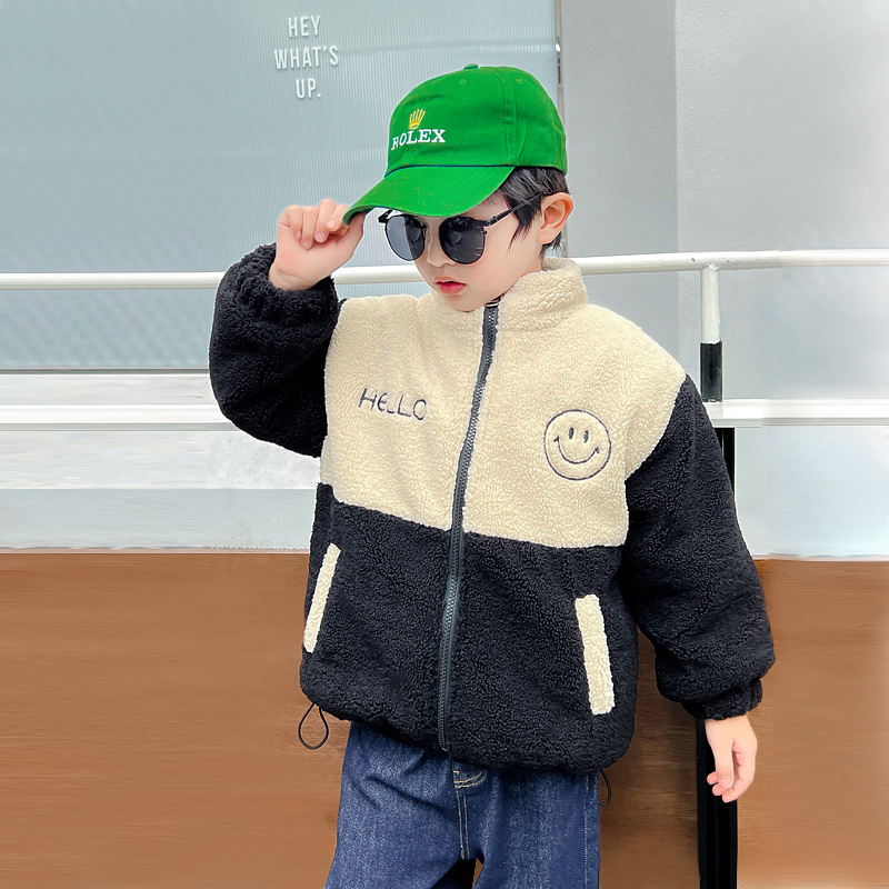 男童冬装加绒外套新款儿童洋气毛毛衣宝宝加厚棉服中小童保暖上衣