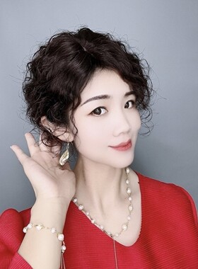 女士新品轻薄透气补发假发无刘海卷发递针真发女士羊毛卷波浪烫发