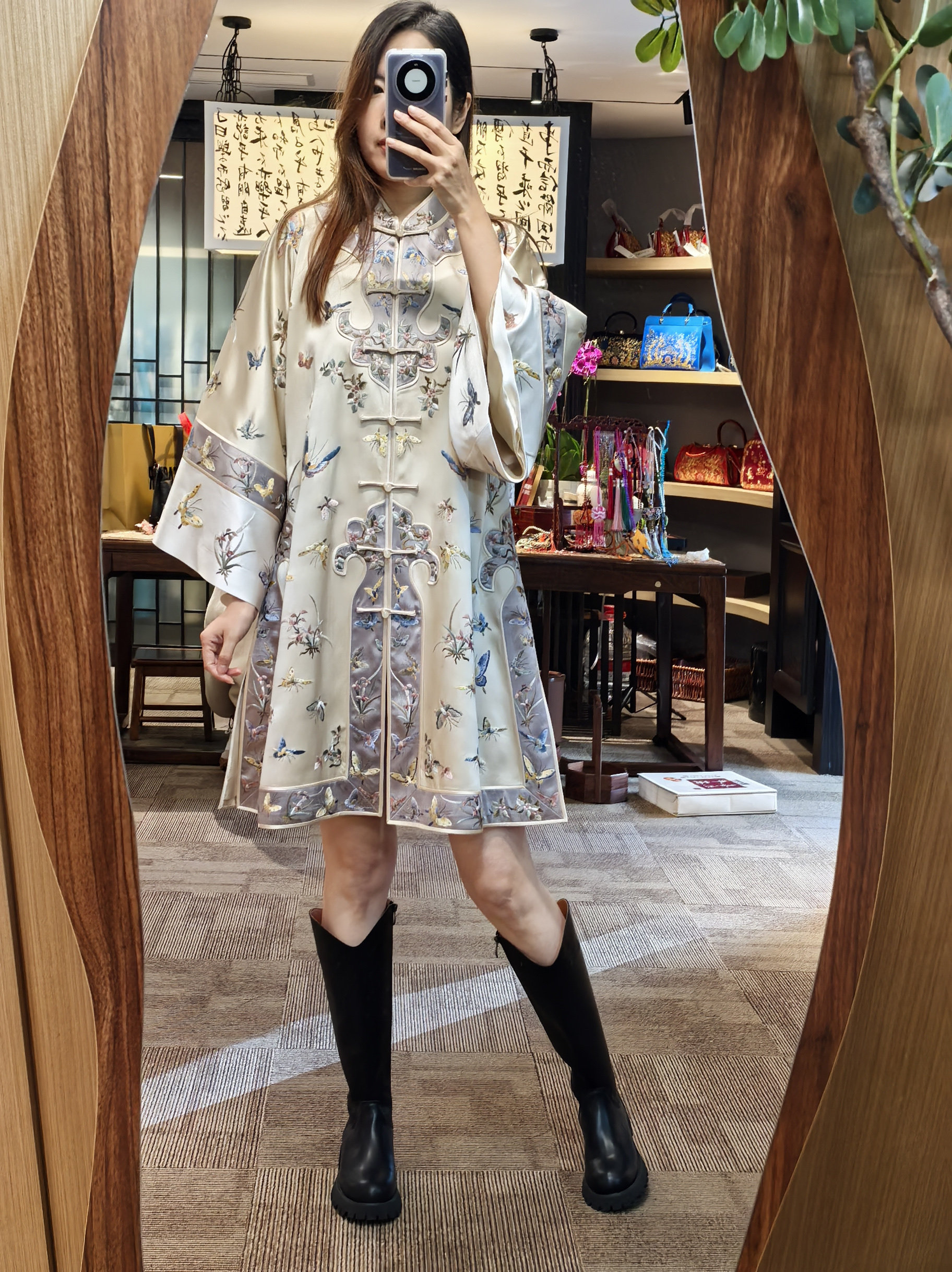 【百蝶纹·氅衣】手工刺绣女士复古优雅重工刺绣真丝连衣裙两穿