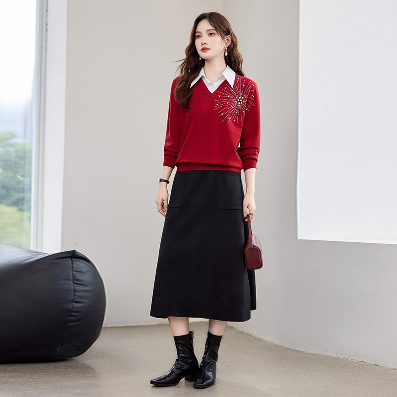 长袖针织衫半身裙两件套装女2025