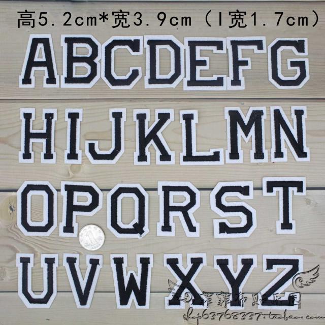 diy黑色熨烫26个英文字母刺绣