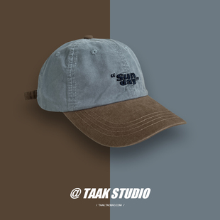 韩国新款 复古拼色鸭舌帽子女秋冬天百搭街头显脸小软顶棒球帽夏季