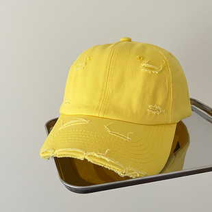 TAAK · 黄色破洞棒球帽子女夏季日系街头显脸小百搭蓝色鸭舌帽潮