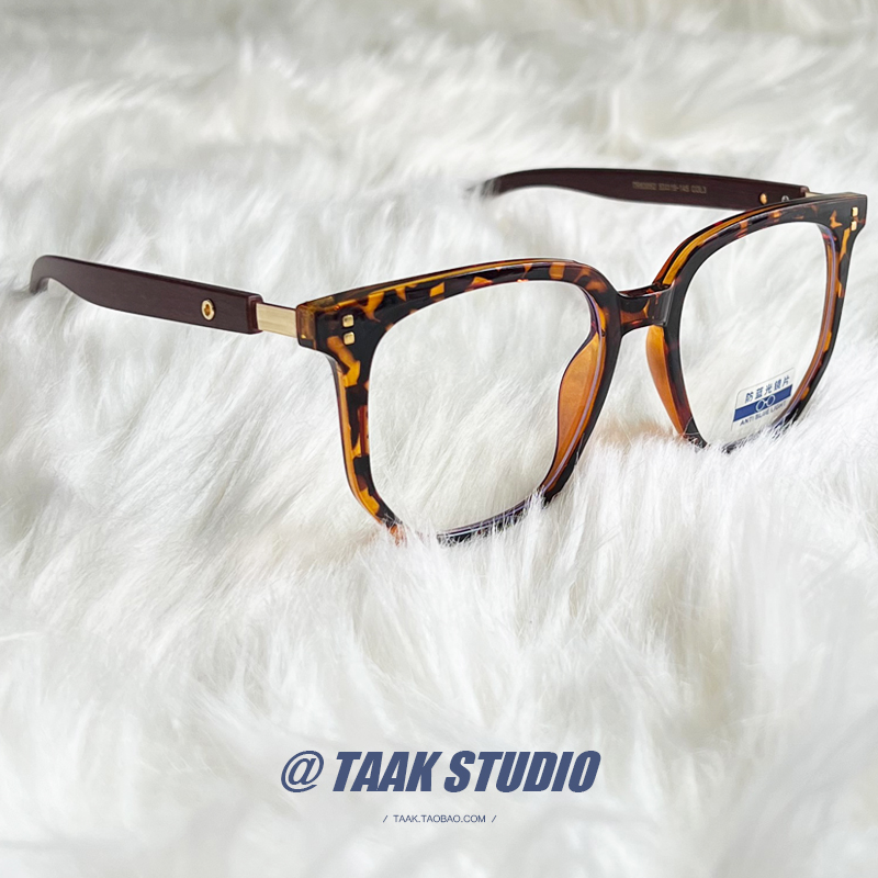 素颜防蓝光辐射黑框平光镜韩版女时尚文艺豹纹仿木纹腿眼镜潮复古