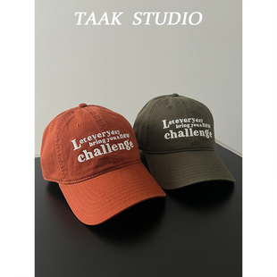 橄榄绿棒球帽子女春夏天美式复古百搭玫瑰粉水洗棉街头鸭舌帽男潮
