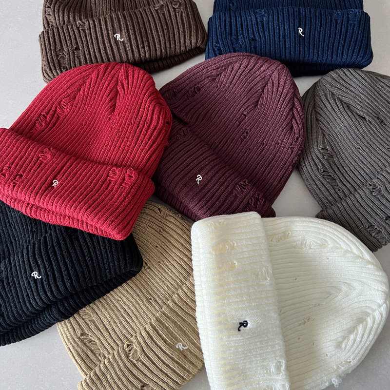 韩国街头R字母破洞毛线帽