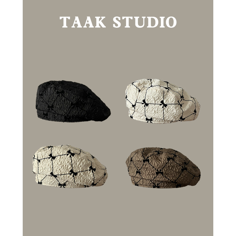 韩国ins风蝴蝶结贝雷帽子女春夏天日系薄款网红显脸小蓓蕾画家帽