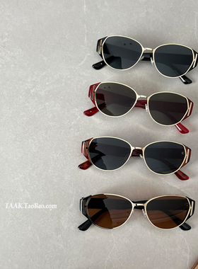 薯薯复古老钱风金属猫眼墨镜