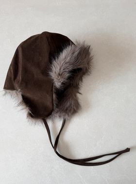 TAAK韩国新款麂皮绒雷锋帽子女冬天日系复古保暖毛绒护耳帽飞行帽