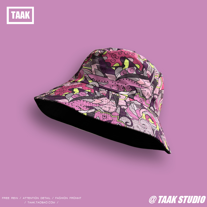 原宿风ins紫粉色渔夫帽子