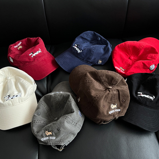 TAAK潮牌可爱小狗刺绣软顶棒球帽子女韩版 百搭大头围显脸小鸭舌帽