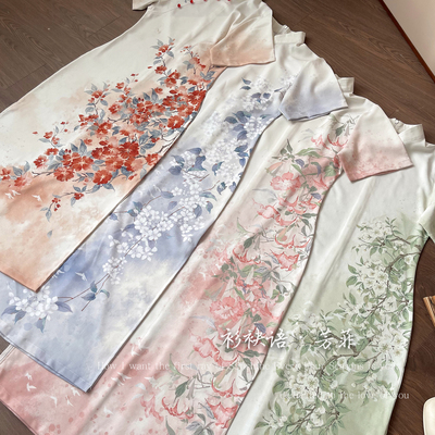 衫袂语【芳菲】错版清仓不退不换-改良长旗袍印花国风新中式