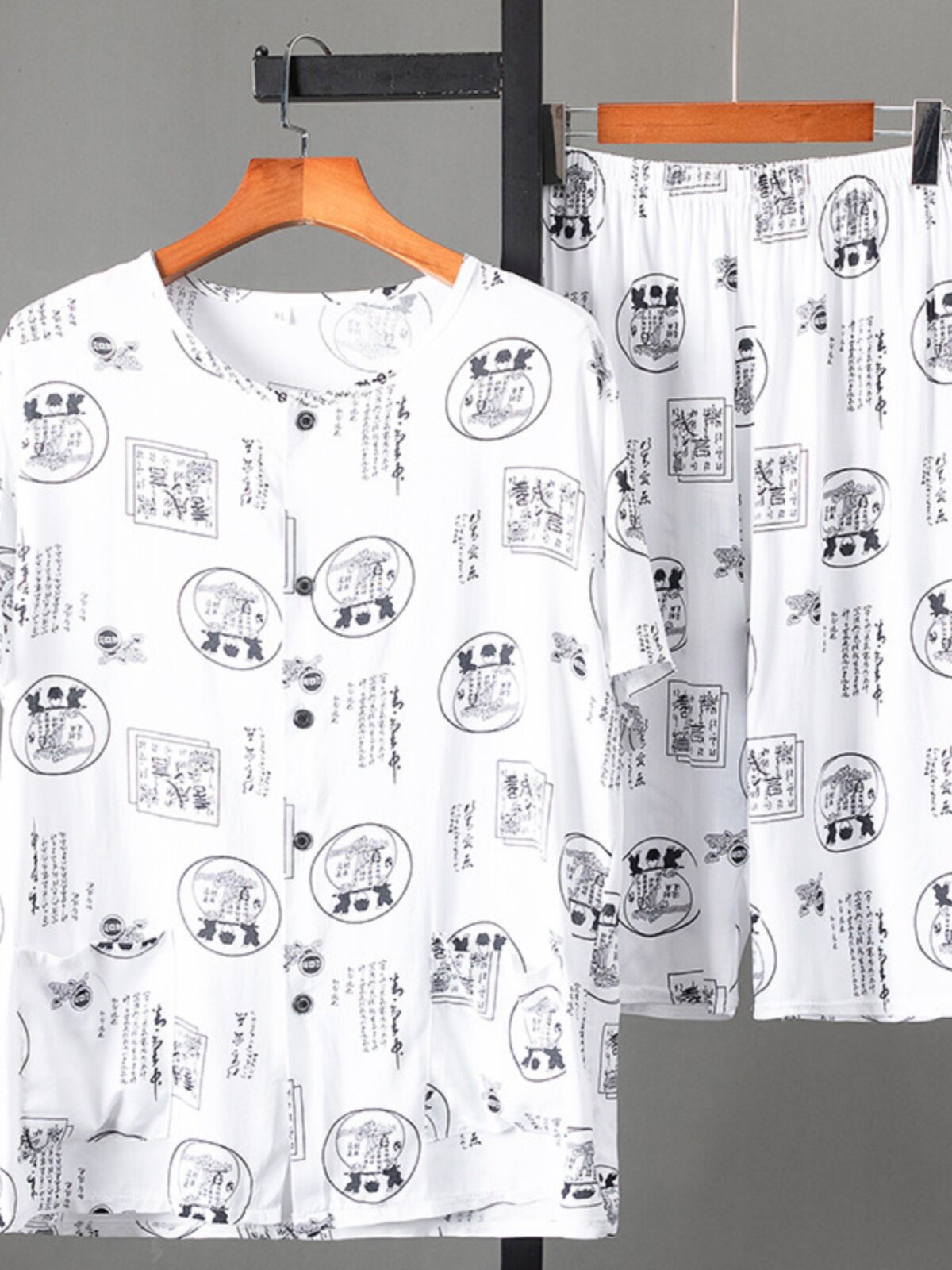 할아버지 여름 정장 중노년 반팔 티셔츠 캐주얼 남성 당나라 정장 가정복 노인 할아버지 하의복