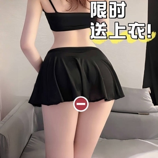 冰丝超短裙百褶裙无内衬性感超露微透纯欲心机裙包臀轻透短裤裙夏