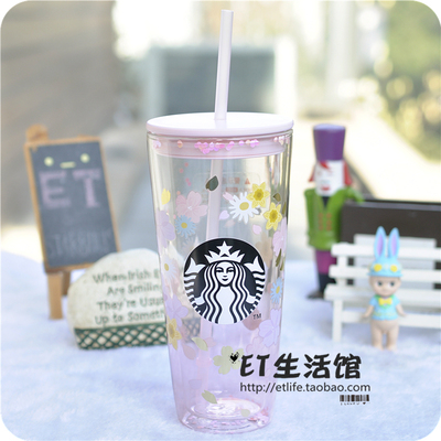 小熊粉色双层玻璃吸管杯