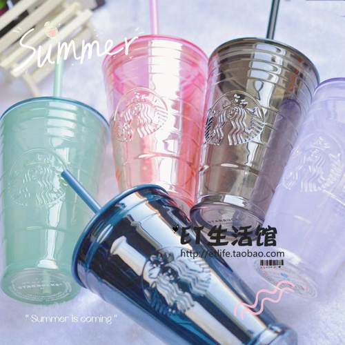 星巴克杯子炫彩夏日黑色男士玻璃吸管杯经典女神logo情侣对杯限量 - 封面