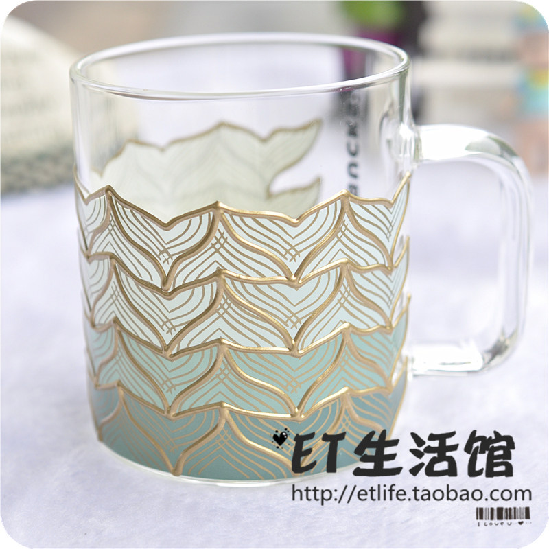 韩国星巴克杯子新款鱼尾玻璃杯
