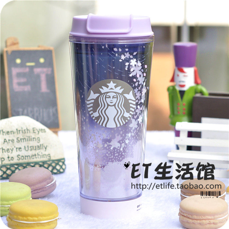韩国星巴克杯子 正品 2026 粉色樱花蓝紫色LED灯随行杯新杯型