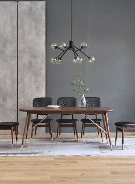 北欧黑胡桃楸木设计师轻奢小户型家用commune长方形实木家具餐桌