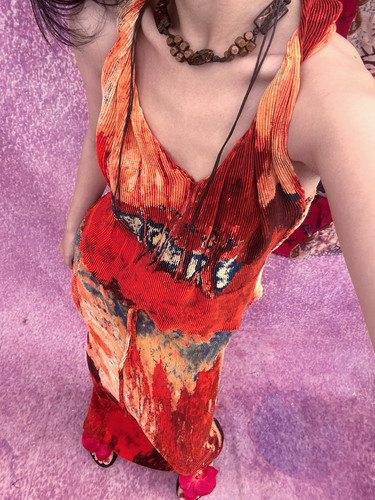 火焰丹霞油画印花辣妹吊带连衣裙