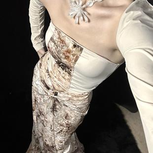 ANTIMOON烟熏扎染新中式神女风浪漫烂花丝绒植物印花度假套装