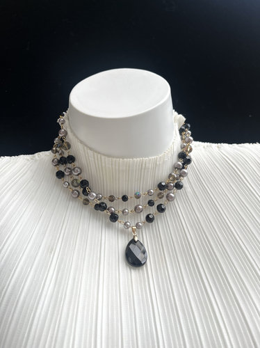 ANTIMOON灰珍珠吊坠秀场冷淡风设计师质感y2k辣妹项链手链套装