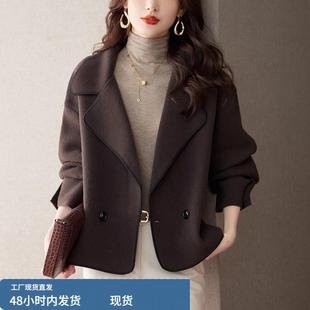 清仓捡漏专柜撤回大牌外贸西装领毛呢外套女秋冬短款羊绒呢子大衣