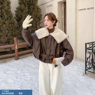 咖色大毛领短款皮衣羽绒服女冬季2025年新款小个子90白鸭绒派克服