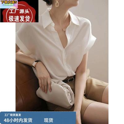 桑蚕丝上衣夏季新款短袖设计感小众法式高级感通勤穿搭真丝衬衫女