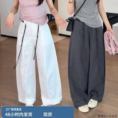 韩版简约设计感阔腿裤女2025初夏穿搭新款时尚长裤独特超好看裤子