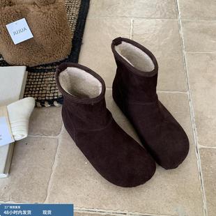 羊皮版 加绒保暖短筒棉靴子 小众百搭真皮内增高雪地靴女2025新款