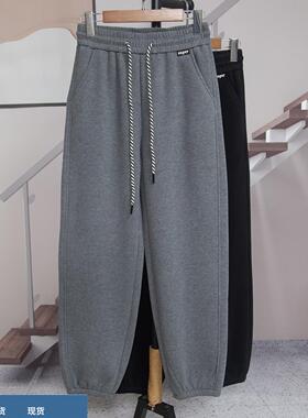 时尚松紧腰抽绳束脚加绒卫裤女2025冬季新款宽松休闲裤百搭86628