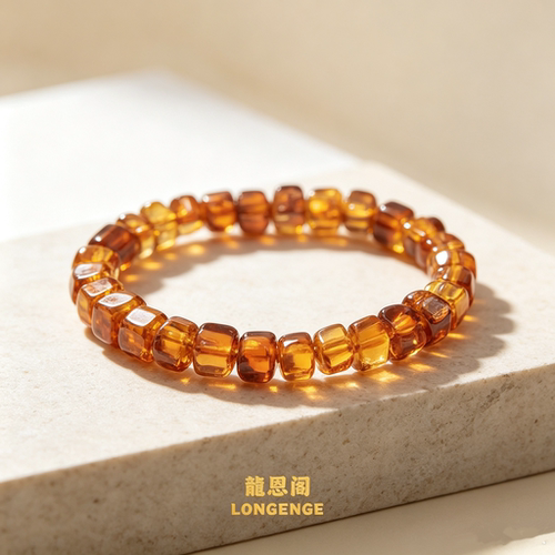 天然真货净水级棕珀方糖手串热卖