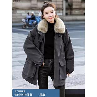 女士派克服冬季2025新款大码胖mm中长款加绒加厚棉衣棉服女款外套