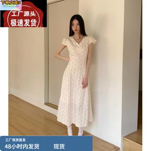 南法盛夏 纯欲甜美碎花连衣裙女夏季田园度假风短袖收腰长裙子
