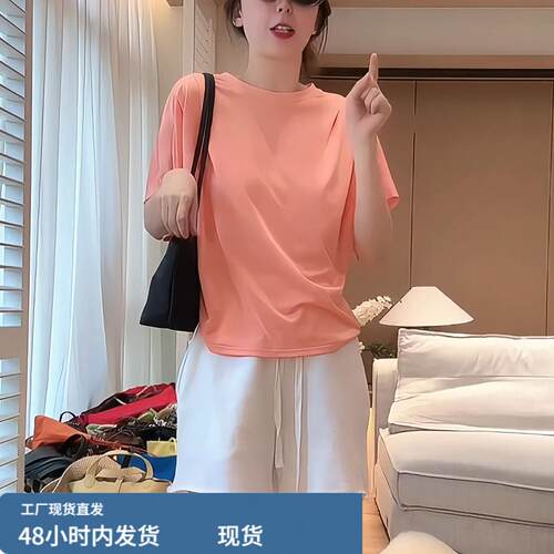 韩系褶皱1/4吋套筒扳手袖短袖T恤女2026夏季新款宽松显瘦松弛感百
