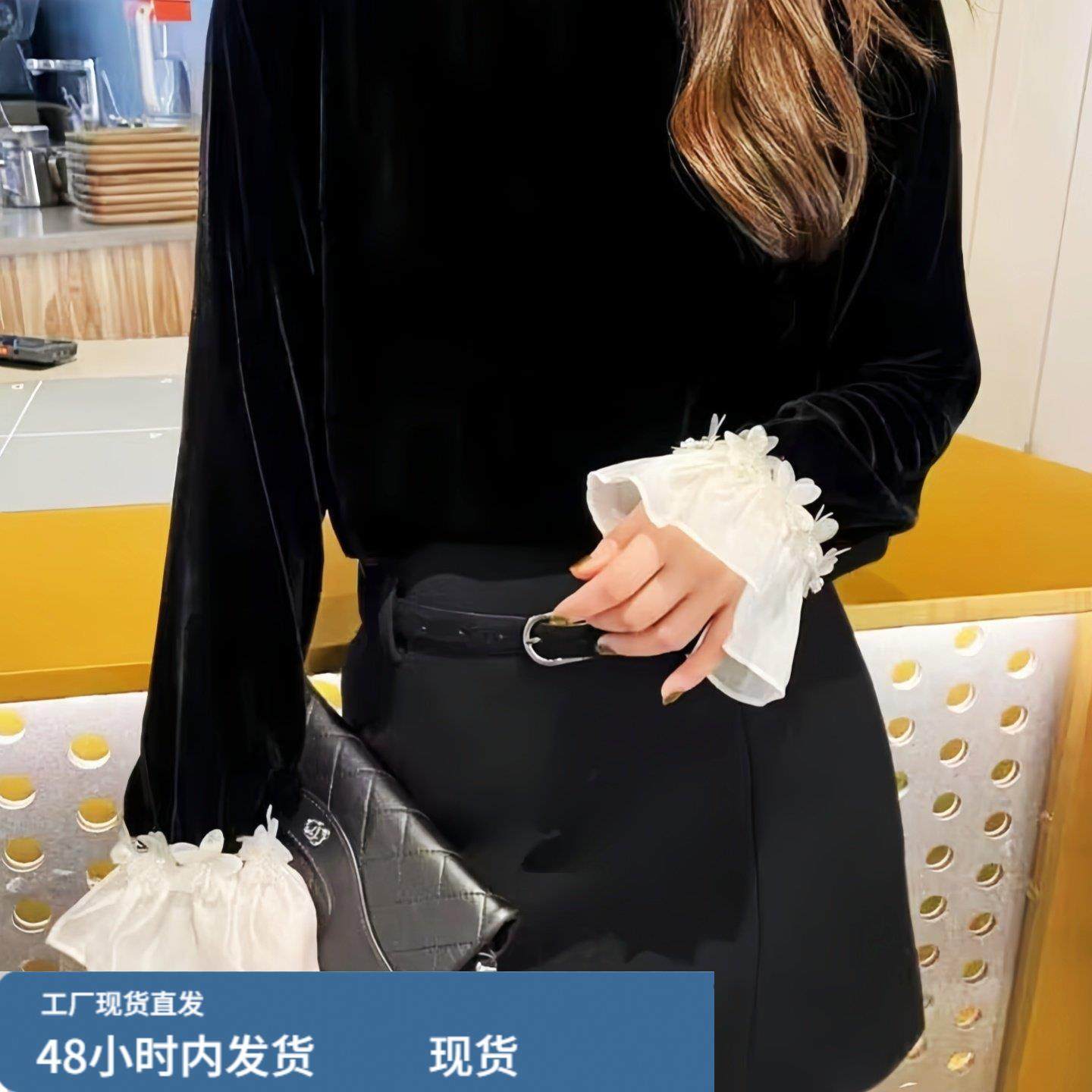 欧洲站2026年春季高级感荷叶领钉钻丝绒衬衫女时尚喇叭袖宽松上衣,模玩/动漫/周边/娃圈三坑/桌游,Cosplay女装/cos女装,淘宝优惠券,粉丝福利购,淘宝优惠卷