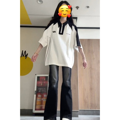 美式复古撞色POLO领短袖t