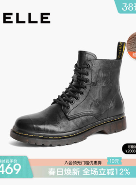 百丽男士高帮马丁靴男冬季新款加绒牛皮英伦短靴厚底增高8CM01DD3