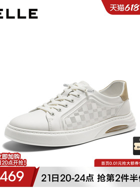 百丽男士格纹小白鞋男26春季新款牛皮革休闲软底运动板鞋9AH01AM6