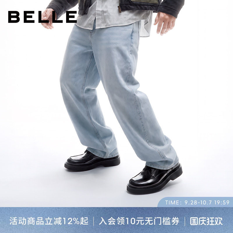 百丽男士厚底增高时尚休闲皮鞋图片