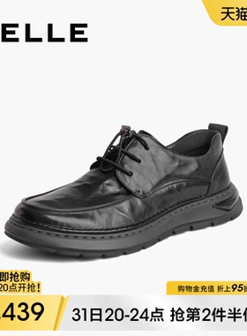 百丽男鞋黑色休闲皮鞋男春季新款牛皮商务鞋爸爸皮鞋8CA01CM3