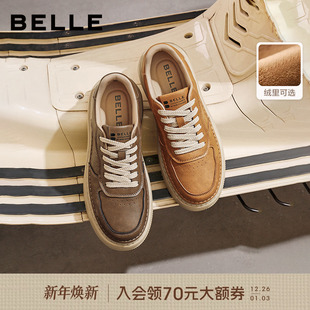 复古休闲厚底工装 增高加绒小白板鞋 鞋 新款 子8QZ01AM5 冬季 百丽男士