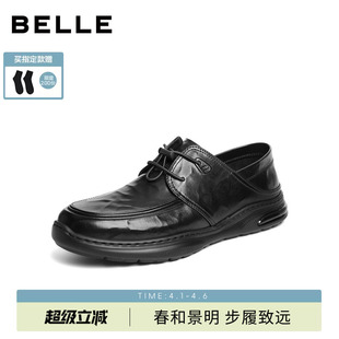 百丽男士 男2026夏季 新款 牛皮踩后跟两穿9AP01BM6 褶皱休闲商务皮鞋