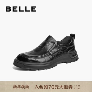 牛皮革软底一脚蹬爸爸鞋 百丽男鞋 款 冬季 子8ND02DM4 休闲商务皮鞋